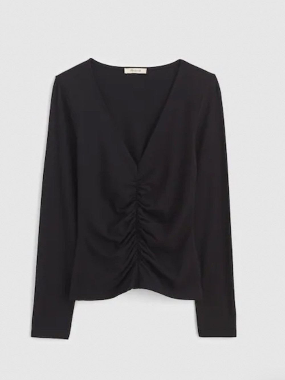 NWT Madewell Ruched Front V-Neck Long Sleeve Top Black Size S